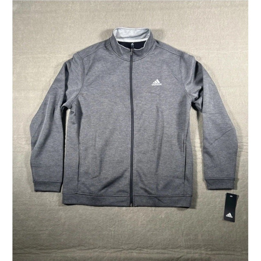 Adidas Elevated Mens Jacket Medium FULL Zip Golf Long‎ Sleeve Charcoal Black
